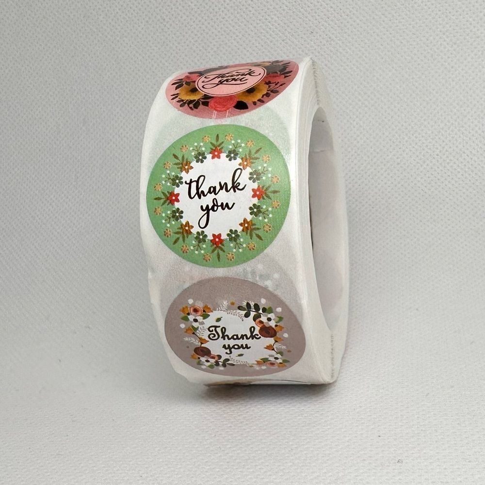Thank You Sticker Adhesive Label Envelope Seal Decorative Package Flower 1" - Picture 3 of 4